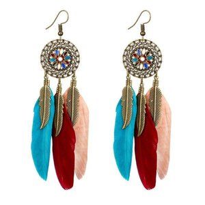 Multi - New Retro Dream Catcher Feather Earrings